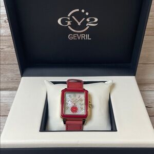Women's Bari Enamel Swiss Quartz Italian Red Leather Strap Watch 34mm